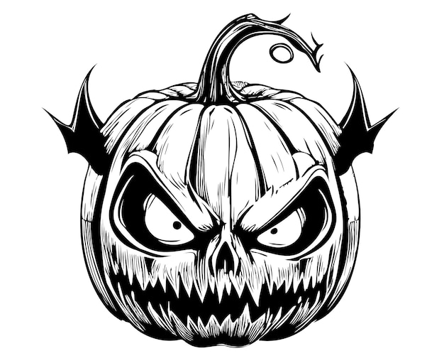 Evil pumpkin cartoon hand drawn sketch halloween illustration