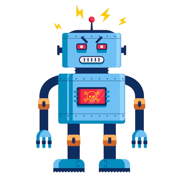 evil robot in full growth. humanoid futuristic. cyborg killer. flat vector illustration