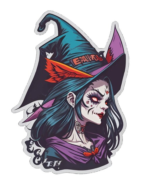 Evil witch Vibrant Halloween Stickers in illustration style