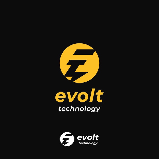 Evolt energy power technology logo letter e with bolt lightning symbol icon