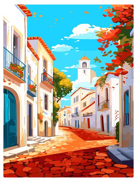 Evora Portugal Vintage reisposter Souvenir postkaart Portret schilderij WPA illustratie