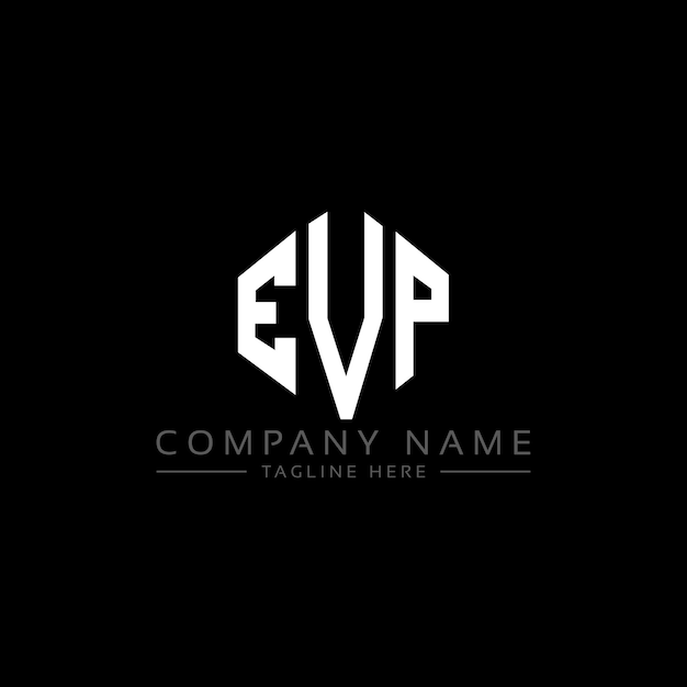 EVP (ポリゴン) と EVP (キューブ) の形状のロゴのデザインEVP (ヘクサゴン) ベクトルロゴのテンプレート白と黒の色 EVP (モノグラム) ビジネスと不動産のロゴ