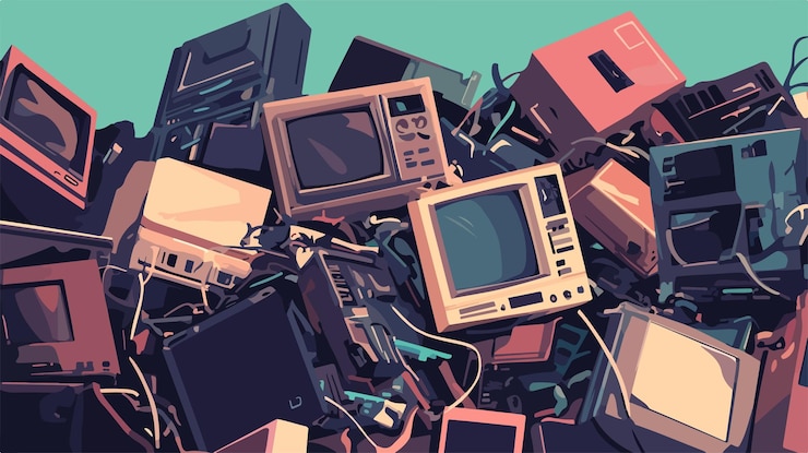 Vector ewaste pile vector illustration for environment concept