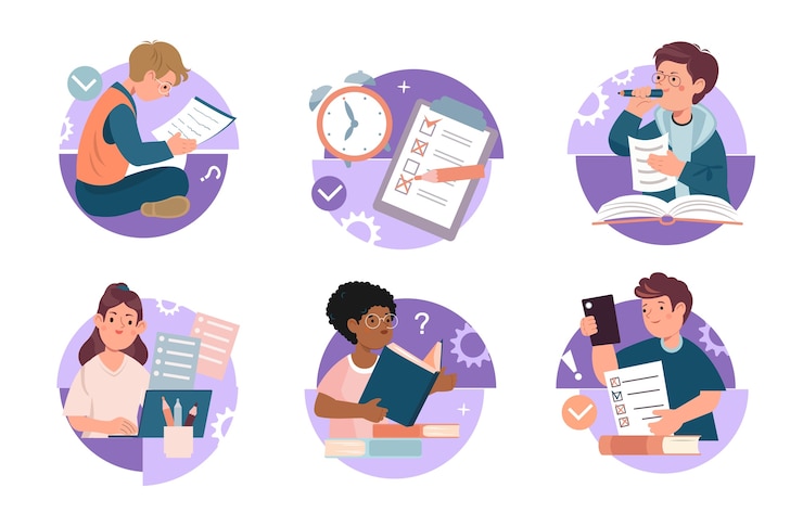 Vector exam compositions in flat design
