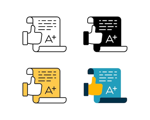 Exam result icon vector design in 4 style line glyph duotone and flat