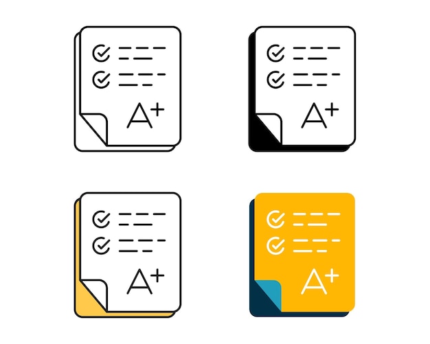 Exam result icon vector design in 4 style line glyph duotone and flat