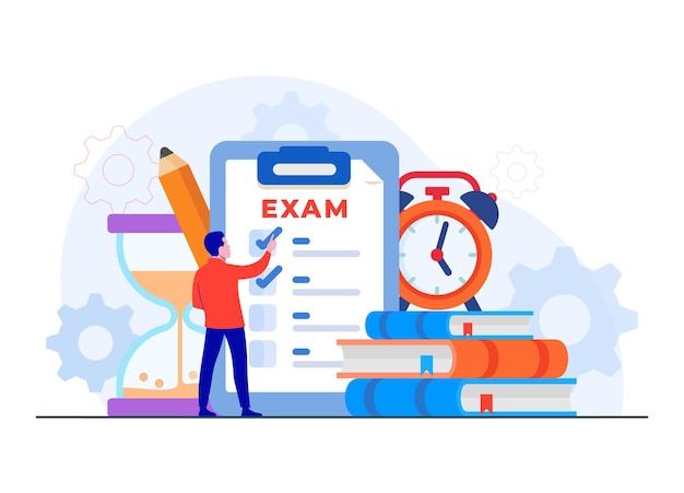 Examenconcept online test Onderwijs Studentenpersonages die online examens moeten afleggen
