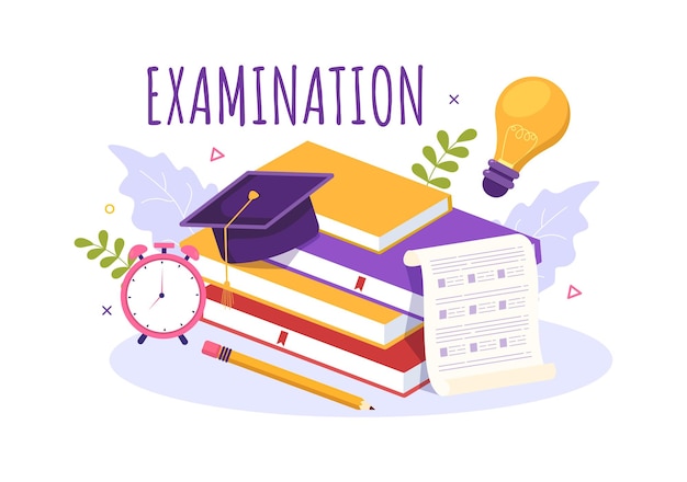 Examination Paper Illustration with Form Papers or Internet Quiz in Cartoon Hand Drawn Templates