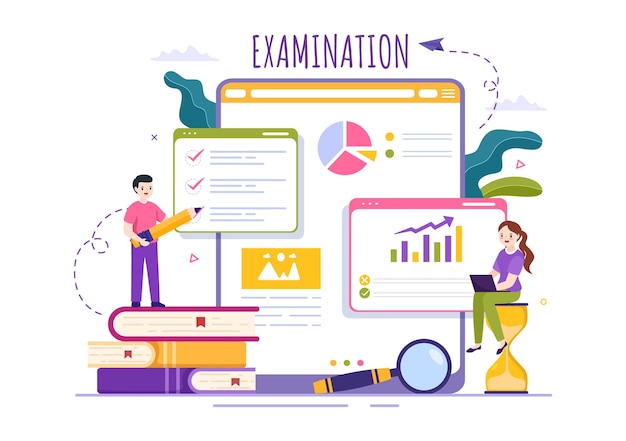 Examination Paper Illustration with Form Papers or Internet Quiz in Cartoon Hand Drawn Templates