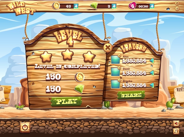Example of the game window complete the level and receive awards for playing wild west