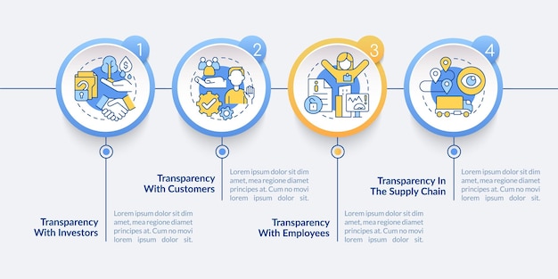 Esempi di modello di infografica cerchio di trasparenza tipo di attività visualizzazione dei dati con 4 passaggi grafico delle informazioni sulla sequenza temporale del processo layout del flusso di lavoro con icone di linea latobold caratteri standard utilizzati