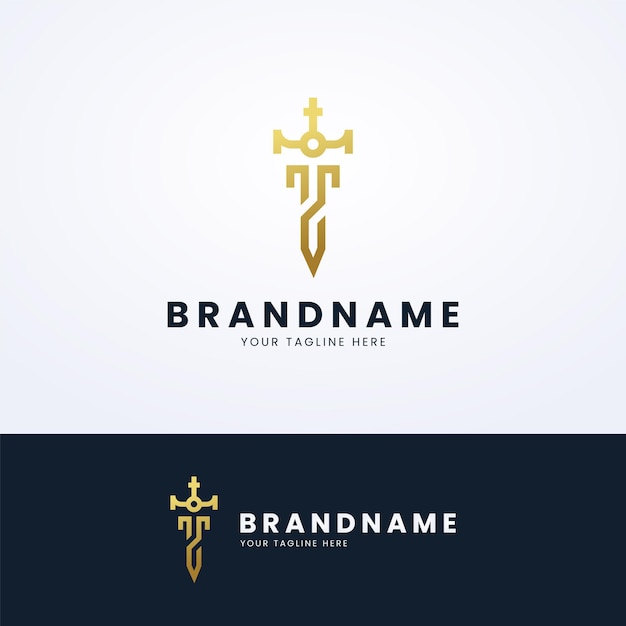 Vector excalibur sword monoline logo design template