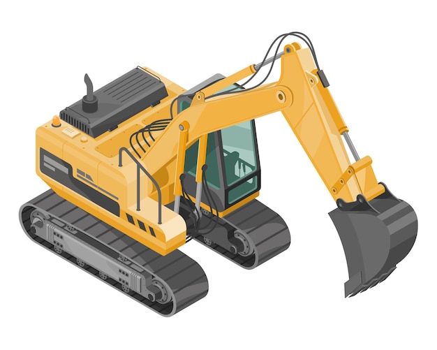 excavator backhoe isometrisch bouwvoertuig geel zware machine werkmachines cartoon vector