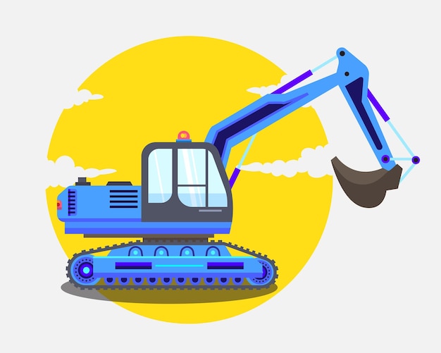 Vector excavator in blue color for kids book