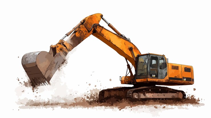 Vector excavator bucket in dust ideal for construction projects demolition work and heavy machinery usage