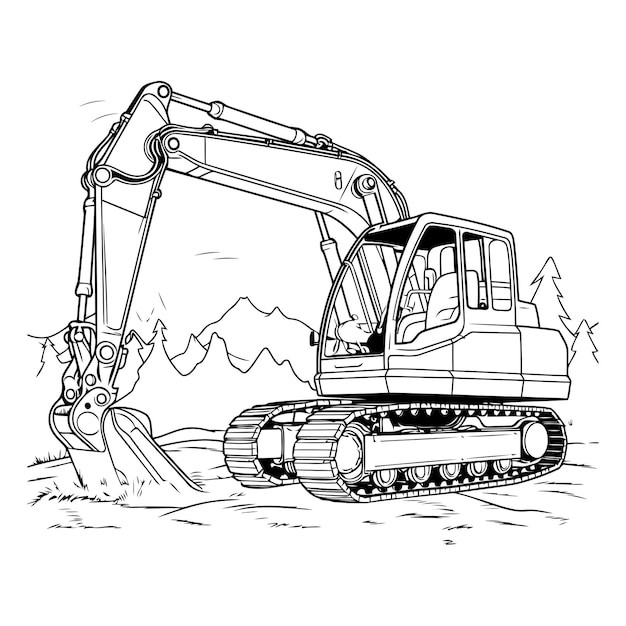 Vector excavator coloring book for adults