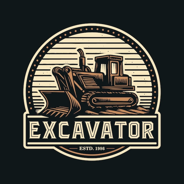 Vector excavator company badge logo vector best for excavating related industry logo