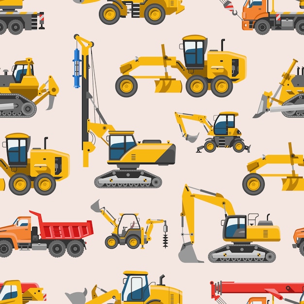 Excavator for construction  digger or bulldozer excavating with shovel and excavation machinery industry illustration set