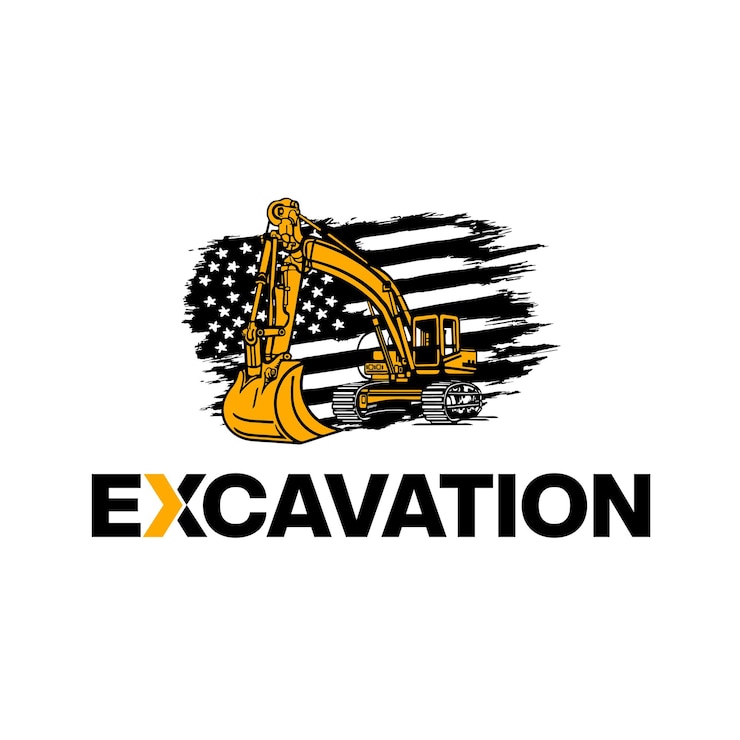 Excavator construction logo design with US American flag