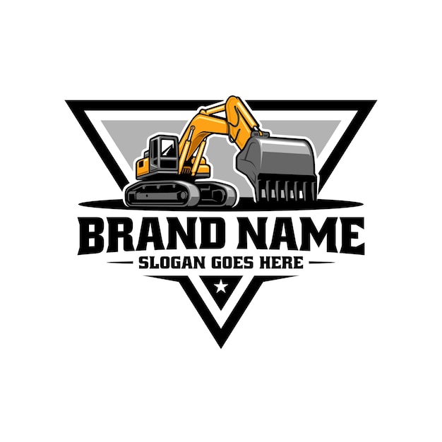 Excavator demolition and land clearing machine logo vector