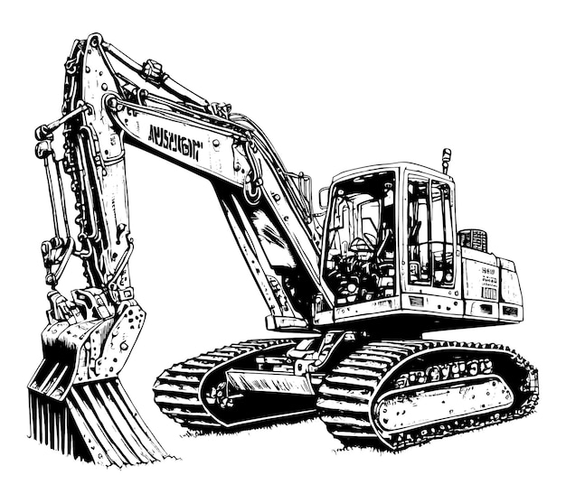 Excavator drawing isolated on white background