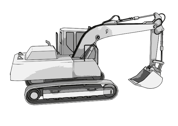 Vettore disegno di un'escavatore su un vettore a sfondo bianco