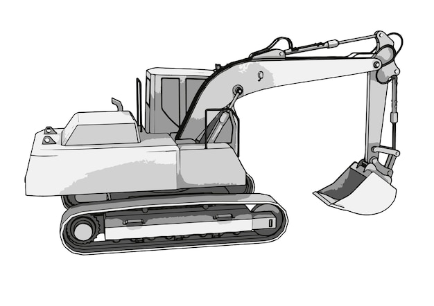 Рисунок экскаватора на белом векторе