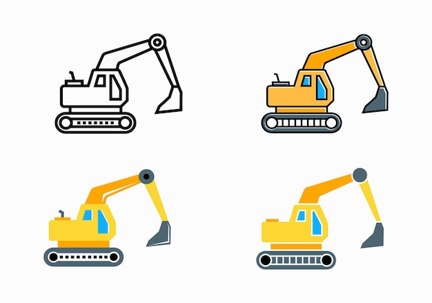 굴삭기 플랫 아이콘 디자인 컬렉션