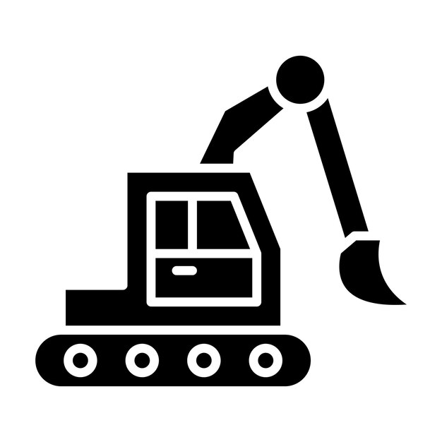 Excavator Glyph Solid Black Illustration