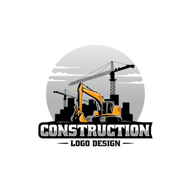 Excavator  heavy equipment construction  earth mover logo vector isolated