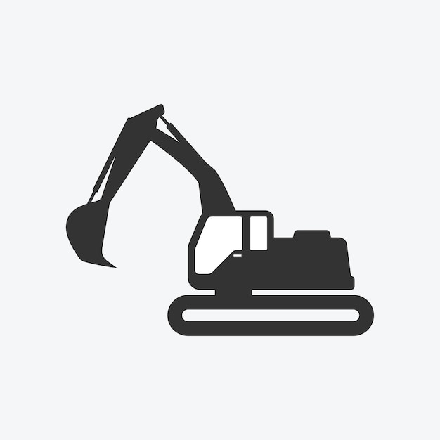 Excavator heavy equipment icon isolated flat design vector illustration on white background.