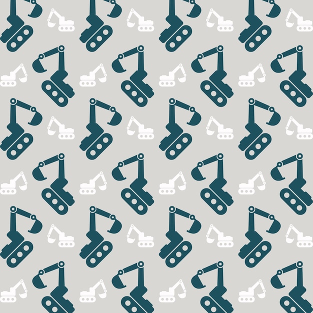 Excavator icon blue repeating trendy pattern colorful vector illustration background