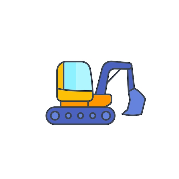 Excavator icon on white with outline