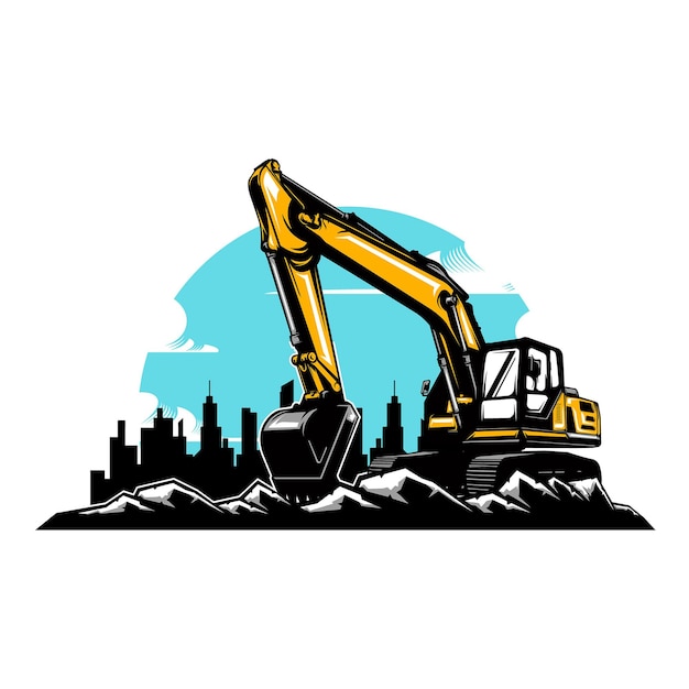 excavator illustration with solid color