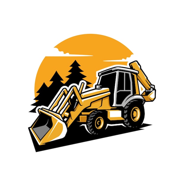 Vector excavator loader - heavy construction machine illustration logo vector