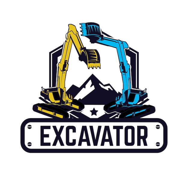 Excavator logo emblems design building machine constructing equipment logo template