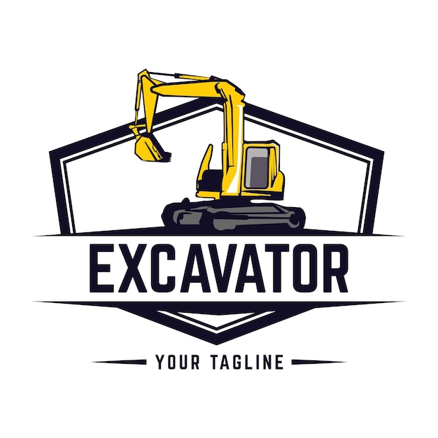 Excavator logo emblems design building machine constructing equipment logo template