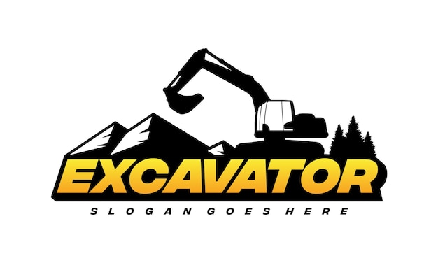 Excavator Logo ontwerpt graafmachinepictogram voor zwaar materieel voor woningbouw, reparatieconstructie en aanschaf van zwaar materieel