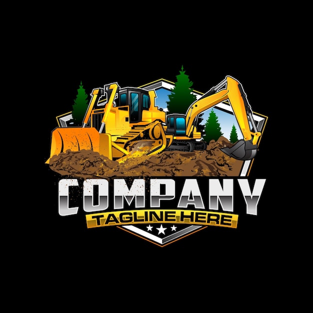 Vettore del modello del logo dell'escavatore vettore del logo dell'attrezzatura pesante per la società di costruzioni illustrazione creativa dell'escavatore per il logo
