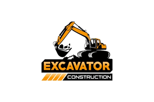 Excavator logo template vector heavy equipment logo vector for construction company.