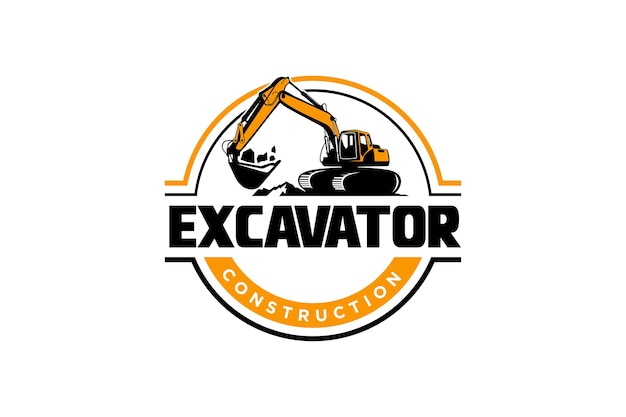 掘削機のロゴのテンプレート ベクトル 建設会社の重機のロゴのベクトル。