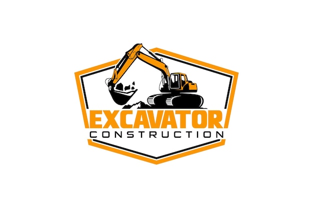 掘削機のロゴのテンプレート ベクトル 建設会社の重機のロゴのベクトル。