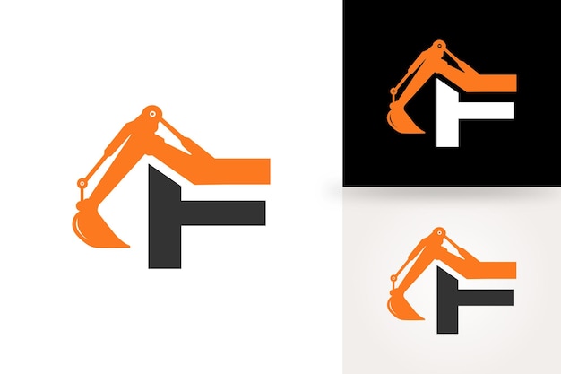 Logo dell'escavatore con lettera f per l'azienda di attrezzature pesanti per l'edilizia