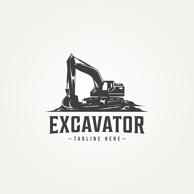 Excavator machine construction icon label emblem logo template vector illustration design