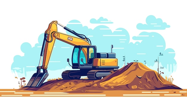 excavator vehicle working construction equipment in yellow Special machines for the building