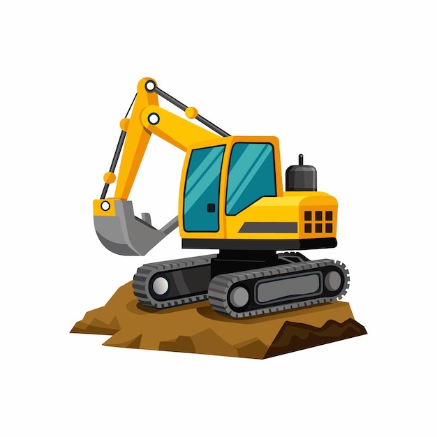 Excavator vehicle working realistically flat vector