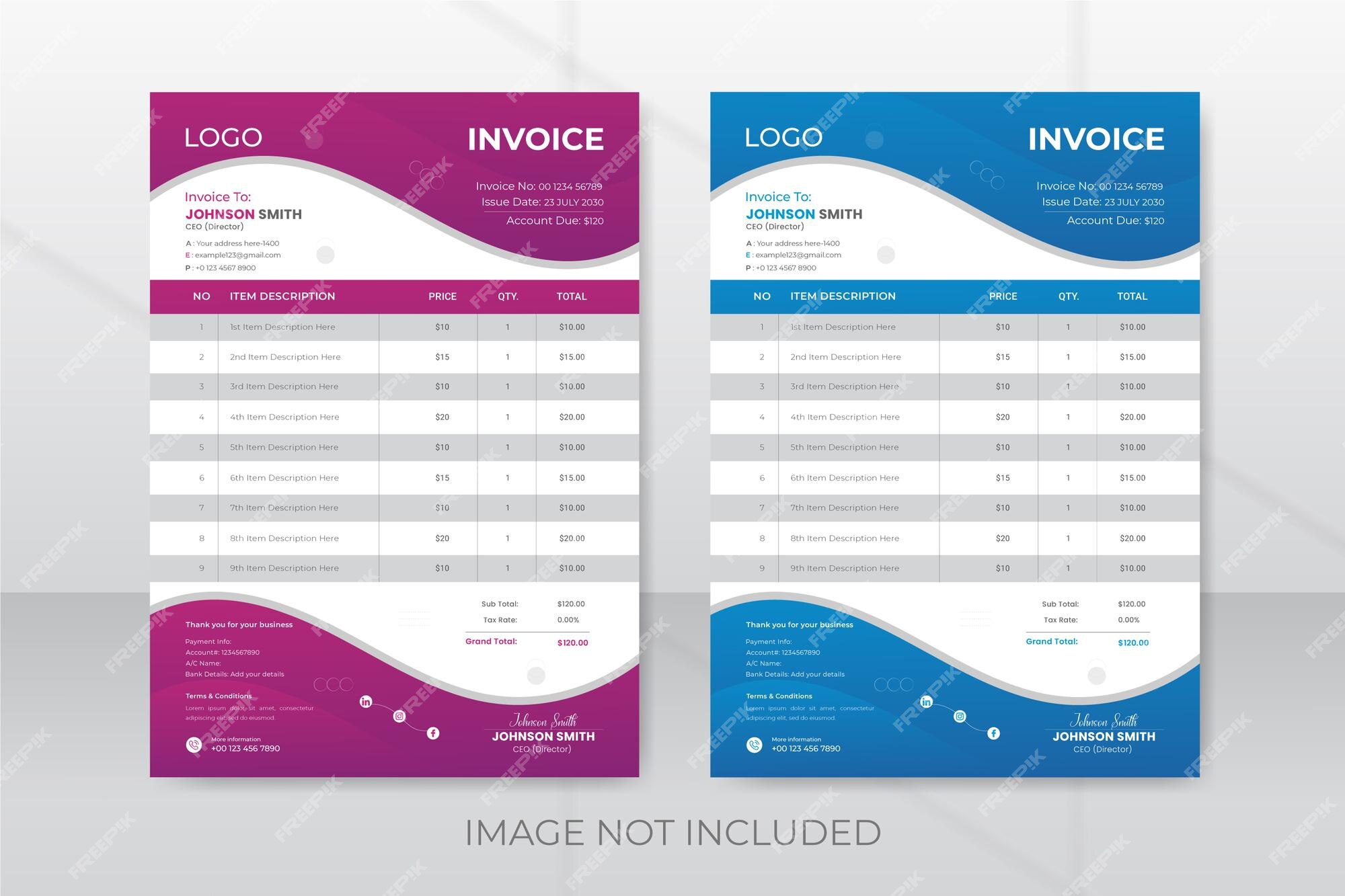 Premium vector excel basic invoice template for professional use