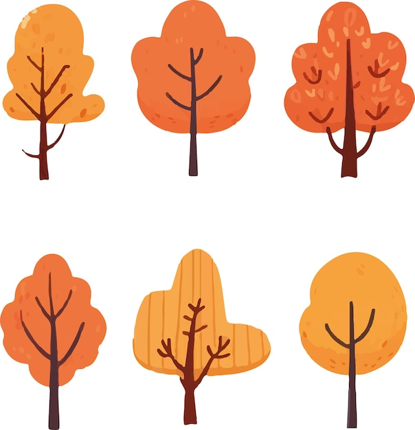 Vector excellent and lovely cartoon autumn trees art vector set