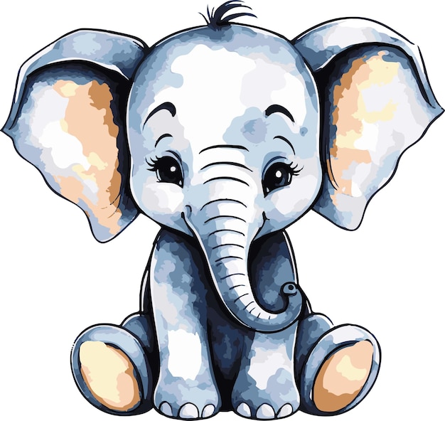 Excellent lovely vector art watercolor cute elephant