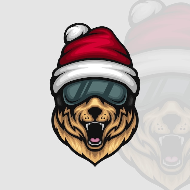 Excited dog wearing santa claus hat and ski goggles